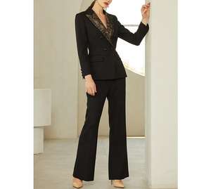 Usine haut de gamme fournissant des tenues exclusives à deux couleurs avec col <span class=keywords><strong>rose</strong></span> vestes pantalons ensembles de costumes pour femmes - Product Image 3