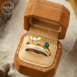 Aazuo Luxury 18K Solid Yellow Gold Real Diamond Natural Emerald High Quality Original Animal Ring <b>Gift</b> For Ladies Birthday Party - Product Image 3