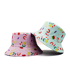 Nouveau voyage en plein air <span class=keywords><strong>Panama</strong></span> casquette Girly couleur Double côtés pêcheur chapeaux belle lettre motif arc-en-ciel Graffiti impression seau chapeau - Product Image 2