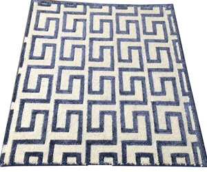 พรมทิเบตถักมือลายเรขาคณิตแบบอินโด-เนปาล รุ่น HII RAS-201 สีน้ำเงิน ทำจากขนสัตว์/วิสโคส 3800-4500 GSM เหมาะสำหรับใช้ในโรงแรมและที่บ้าน - Product Image 1