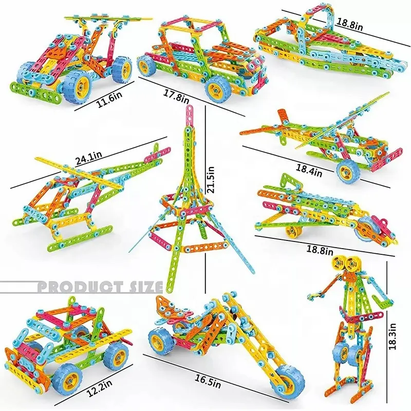 Children STEM 179PCS DIY Screw Toy 10 IN 1 Construction Build Play Vehicle Building Blocks for Kids