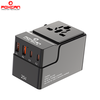 Adaptateur de voyage FOXCAN PD25W avec câble rétractable, ports de sortie 2C2A, courant nominal 10A, adaptateur universel