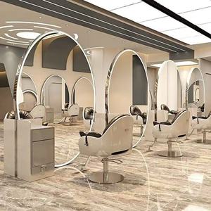 Nordic Style <b>Large</b> Round Hairdresser Mirror Cabinet Single and Double Floor Glass Material for Beauty Salon & Bedroom Use - Product Image 4