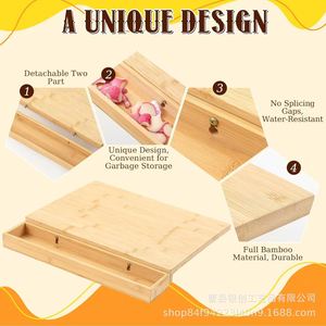 Planche à découper en bois avec tiroir pour les déchets, rectangulaire, en bois massif, pour la cuisine, pour un usage domestique - Product Image 3