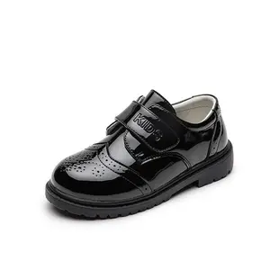 Nieuwe Stijl Jongen Glanzende Leren Studentenschoenen Zachte Zolen Zwarte Britse Stijl Kid Schoolschoenen