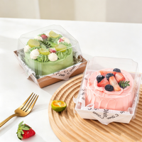 Boîte à dessert carrée jetable avec couvercle transparent en PET et base en papier kraft, boîtes à emporter pour pâtisserie, pour mousse au chocolat, cheesecake, gâteau en tranches