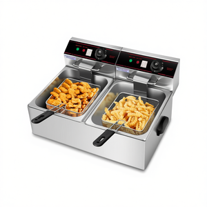 Friteuse électrique double cuve 3400W en acier inoxydable à commande manuelle pour usage commercial en cuisine - Product Image 1