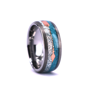 8mm Meteorit und Crushed Turquoise Inlay Wolfram Trau ringe mit Rosé<span class=keywords><strong>gold</strong></span> Pfeil Comfort Fit <span class=keywords><strong>Ring</strong></span> - Product Image 3