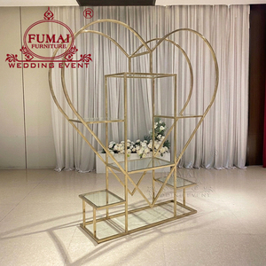 Heart Shape Wedding Decorative Wine Rack Back Bar Golden Metal Display Shelf - Product Image 2