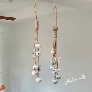 Décoration murale artisanale en corde de chanvre Ocean Breeze avec cloche et étoile de mer, forme irrégulière, pour salon - Product Image 2