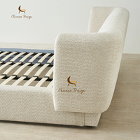 Lit plateforme King Size en velours blanc français avec rangement, ensemble de meubles de chambre à coucher, lit semi-double pour villa