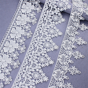 Ucuz gelin dantel Trim elastik Chantilly fransız gipür işlemeli beyaz Polyester elbise için pamuk nakış dantel Trim - Product Image 1