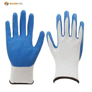 Sunnyhope Custom 13 Gauge Cotton Knitted Abrasion Resistant Blue Latex Coated Gloves