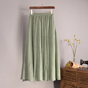 Jupes longues en lin et coton pour femmes jupes Maxi plissées à taille élastique jupes d'été de plage vente en gros - Product Image 6