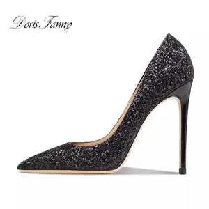 Scarpe <span class=keywords><strong>con</strong></span> Tacco Alto Nere Glitterate Traspiranti, Punta a Spillo, Décolleté Sexy da Donna, Moda Estiva per Feste - Product Image 1