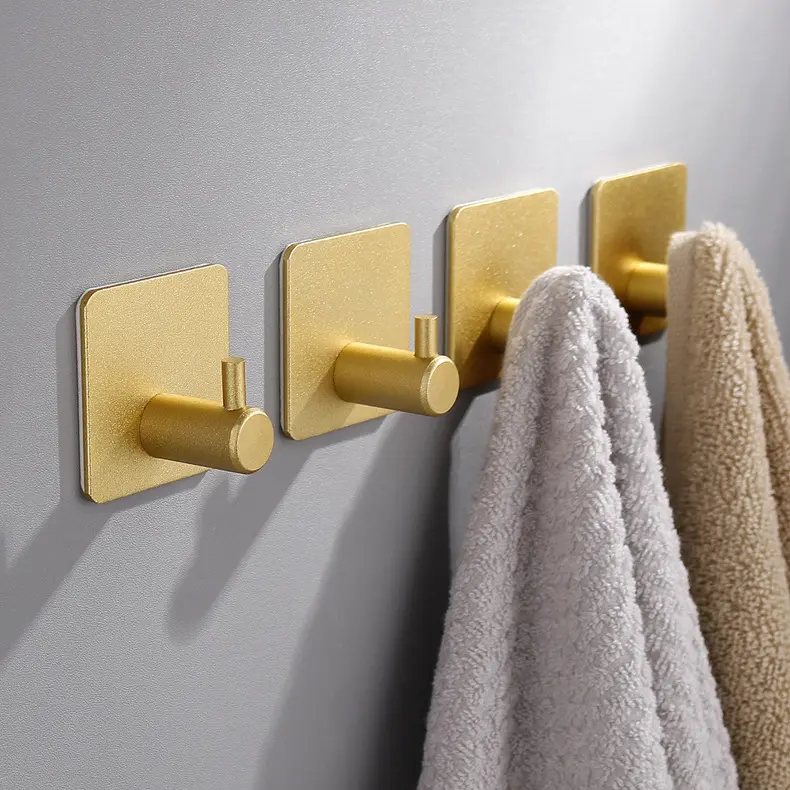 Wall Mount Hook nhà bếp hiện đại Brass trang trí J tự dính quần áo phòng tắm hiển thị khăn kim loại cửa móc áo móc áo tường móc