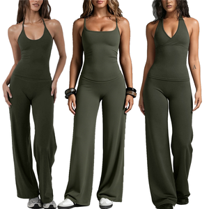 Camisetas sin mangas para mujer, leggings acampanados <span class=keywords><strong>de</strong></span> cintura alta, ropa <span class=keywords><strong>de</strong></span> <span class=keywords><strong>yoga</strong></span>, camiseta deportiva <span class=keywords><strong>de</strong></span> tela para fitness - Product Image 1