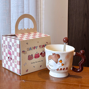 Tasse en céramique Kapibala, design ours de dessin animé, avec poignée et cuillère, pour le bureau ou la maison, collection Printemps 2025 - Product Image 4