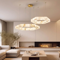 Lustre en albâtre décoratif, anneau halo hexagonal, luminaire suspendu LED pour salon, salle à manger, villa, maison, lampe suspendue