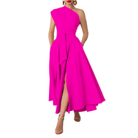 Robe longue décontractée d'été grande taille pour femme, sans manches, col asymétrique, couleur unie, taille haute, coupe trapèze, très tendance