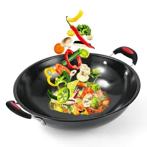 Multiple Sizes Cooking Fry Wok Pan Non Stick Wok Kitchen Commercial Enamel Wok With Double Handle