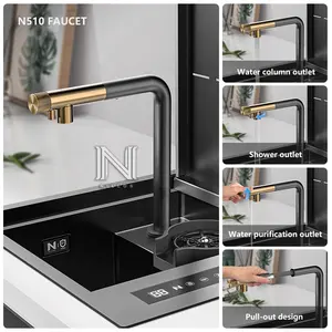 4542 New Techology Ss304 Nano Black Single Basin Small Hidden Food Purification Cup Washer Kitchen Handmade Sink For Bar Counter