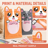 Sacs en polyéthylène personnalisés pour l'emballage d'aliments pour animaux de compagnie avec un design de sac en forme et une finition de surface brillante, refermables et réutilisables avec fermeture éclair