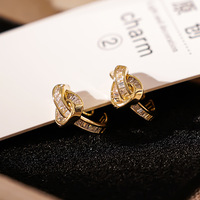 Bijoux de luxe élégants, Bague nœud en zircon étanche, Boucles d'oreilles clips hypoallergéniques en forme de spirale anti-moustiques sans perçage