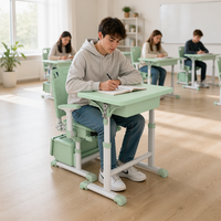 Ensemble de bureau et chaise d'école en plastique PP réglable et durable, design gratuit, bleu/vert/gris, pour les élèves