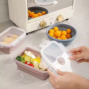 Leadcare - Juego de 4 Loncheras Bento Plegables de Silicona Cuadradas, Ecológicas, Libres de BPA, Aptas para Alimentos, con Tapa de Plástico Plegable Apta para Microondas - Product Image 1