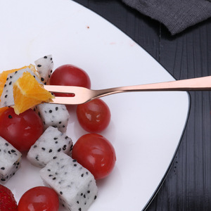 Tenedor de fruta de acero inoxidable 304, juego de tenedores de dos puntas para fruta, tenedor para pastel y mooncake con logo. - Product Image 3
