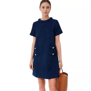 Elegante <span class=keywords><strong>abito</strong></span> in <span class=keywords><strong>Tweed</strong></span> aderente aderente con bottoni a girocollo a maniche corte da donna - Product Image 2