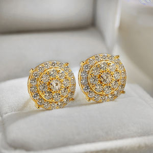 Valentine <b>Earrings</b> Jewelry Women 18K Gold Plated Sparking Zircon Round Classical Stud <b>Earrings</b> <b>for</b> Women and <b>Men</b> - Product Image 1