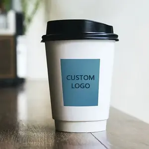 Fabriek Direct Hoge Kwaliteit Aangepaste Wegwerp Dubbele Wand Takeaway12oz Koffie Papier Beker Met Koffie Deksel