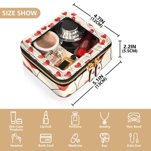 PU Leather Patchwork Makeup <b>Bag</b> Portable <b>clear</b> Red Heart Print Waterproof Toiletry Pouch <b>Travel</b> Makeup <b>Bag</b> - Product Image 4