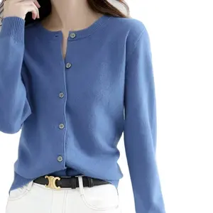 Damen rundhalsausschnitt hochwertiger gestrickter Pullover mit minimalistischer Folie
