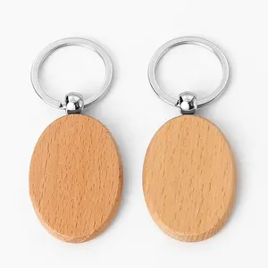 Auf Lager Blank Oval Holz Schlüssel anhänger Carving Laser gravur Holz Schlüssel bund Custom Logo Schlüssel bund