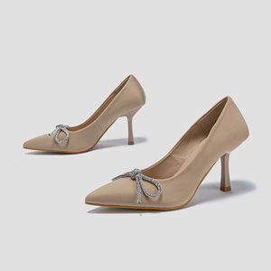 Hot Sale Four Seasons French Rhinestone Bow Socialite Temperament High Heel Versatile Simple Summer Plus Size Single <b>Shoes</b> - Product Image 5