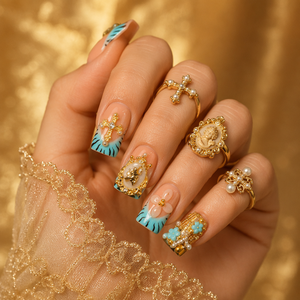 Ongles à presser 3D de luxe, en acrylique, couvrance totale, design carré, ensemble de manucure tendance pour doigts - Product Image 4