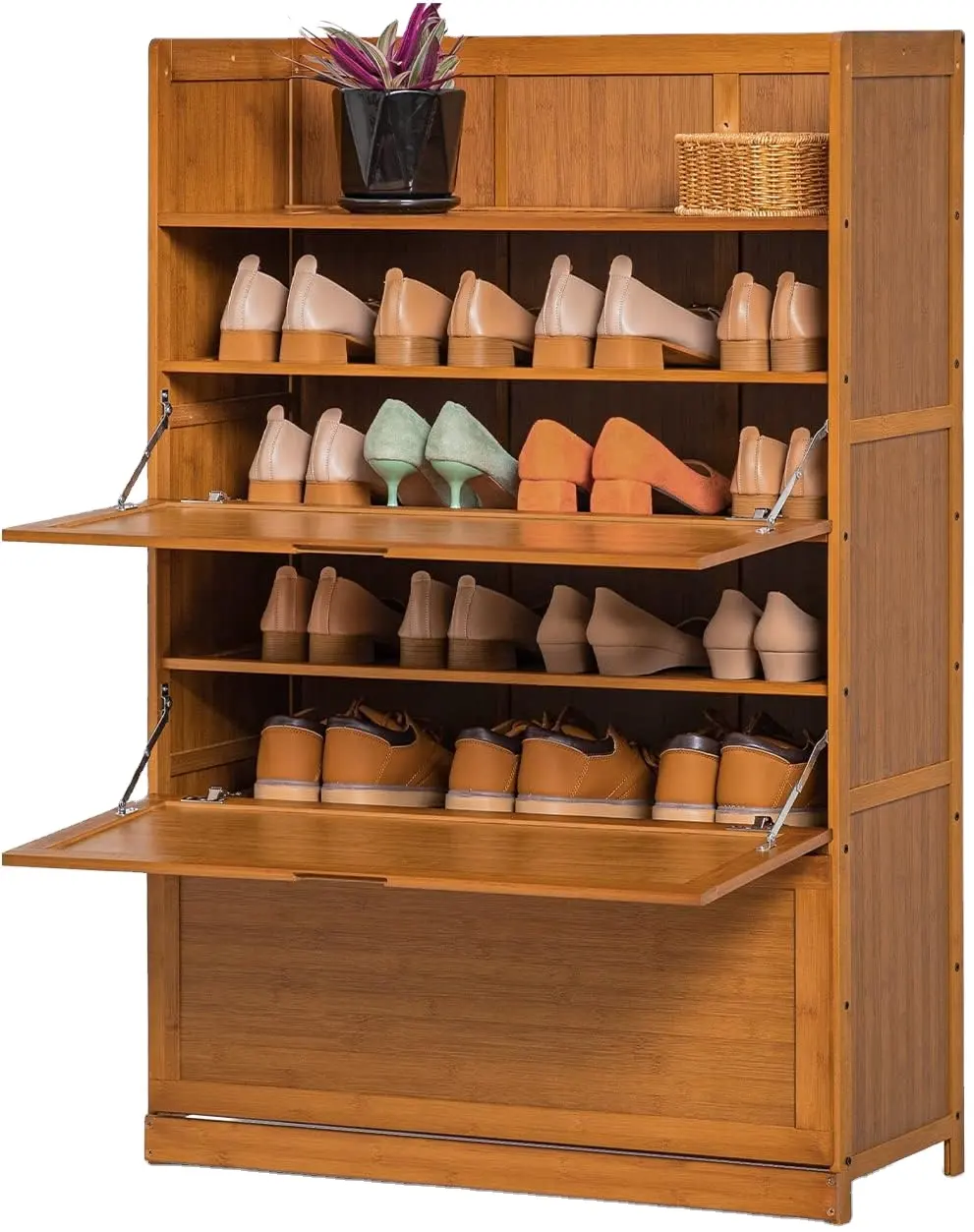 Giá thấp bán buôn 24 cặp tre Giày giá tổ chức Tủ lưu trữ đứng với cửa cho hành lang lối vào tủ giày