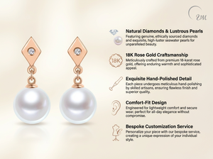 Pendientes de perlas de agua de mar con forma de diamante de Alicia serie CHIC de oro de 18 quilates, estilo clásico, regalo perfecto para niñas - Product Image 3