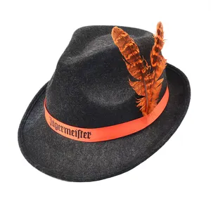 促销定制Jagermeifter灰色巴伐利亚帽子，带羽毛啤酒节软呢帽