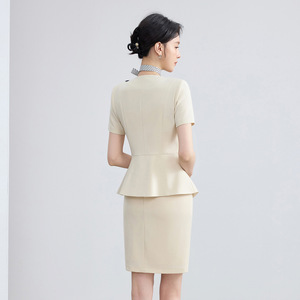 Professional Women's Suit Short Sleeve V-Neck Peplum Career Dress For Office Work Interview Anti-Wrinkle Woven Fabric - Product Image 4