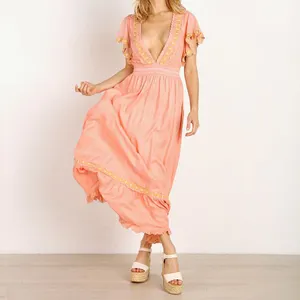 Blush Pink Woman Dress With Embroidery