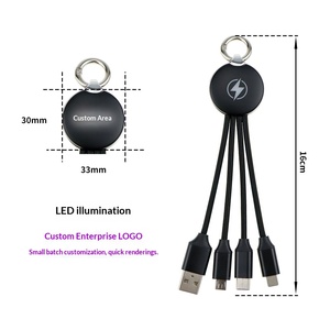 Individuelles Logo 3-in-1 <span class=keywords><strong>USB</strong></span>-Kabel Schlüsselanhänger-Ladegerät 5V2A Werbeartikel Geschenkset für Männer Frauen LED Leuchtendes Datenkabel - Product Image 3