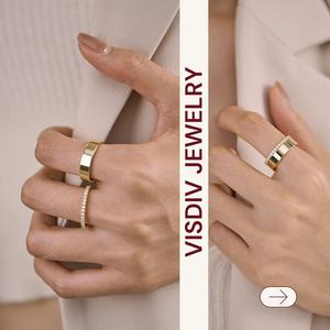 VISDIV 2 件装纯银永恒戒指金带女士 2 毫米方晶锆石密镶结婚订婚承诺戒指尺寸 5-10 礼品 - Product Image 4