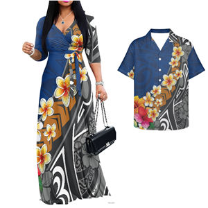 Vintage Partnerlook-Outfits für Paare, passendes Set für Sie und Ihn, Damen lässiges langes Maxikleid mit Taschen, Herren Hawaiihemd - Product Image 1