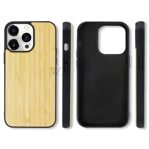 Dernier étui de téléphone portable en Grain de bois naturel vierge pour iPhone14 série en bois de noyer véritable TPU étui de téléphone OEM/ODM