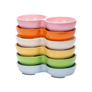 <b>Ceramic</b> Dual Pet Bowl Solid Color Rounded Shape Easy To Clean For <b>Dogs</b> Indoor Use - Product Image 6