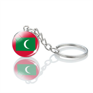 Custom Maldives Flag Keychain Logo Printed Metal Flag Keychain Key Label for Hiking and Travel Decoration